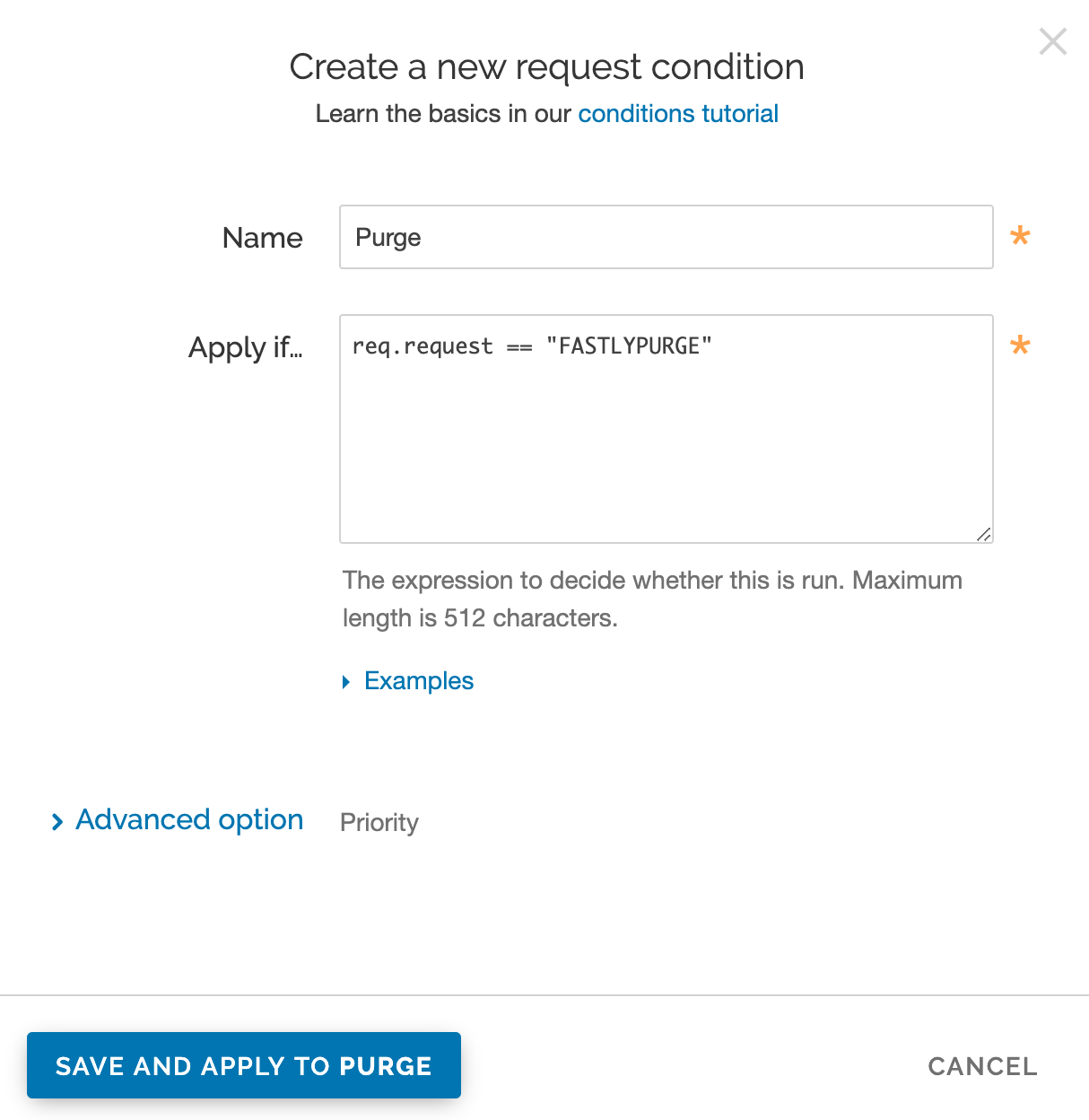Create a new request condition window
