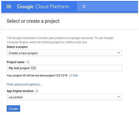 Google Compute Engine create project