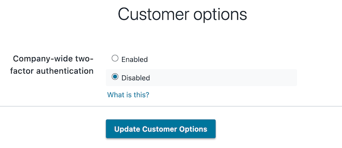 company-wide 2fa settings set to no