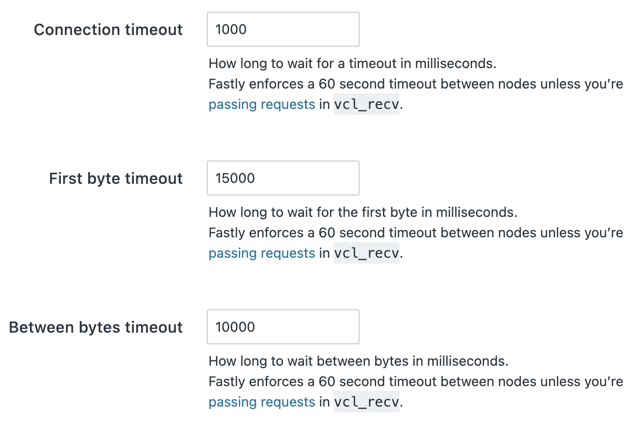the Timeouts settings for the host