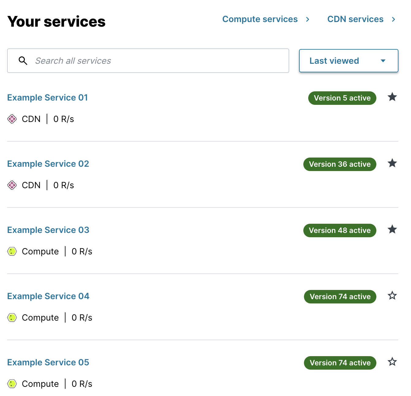 The Your services card displaying 5 example services