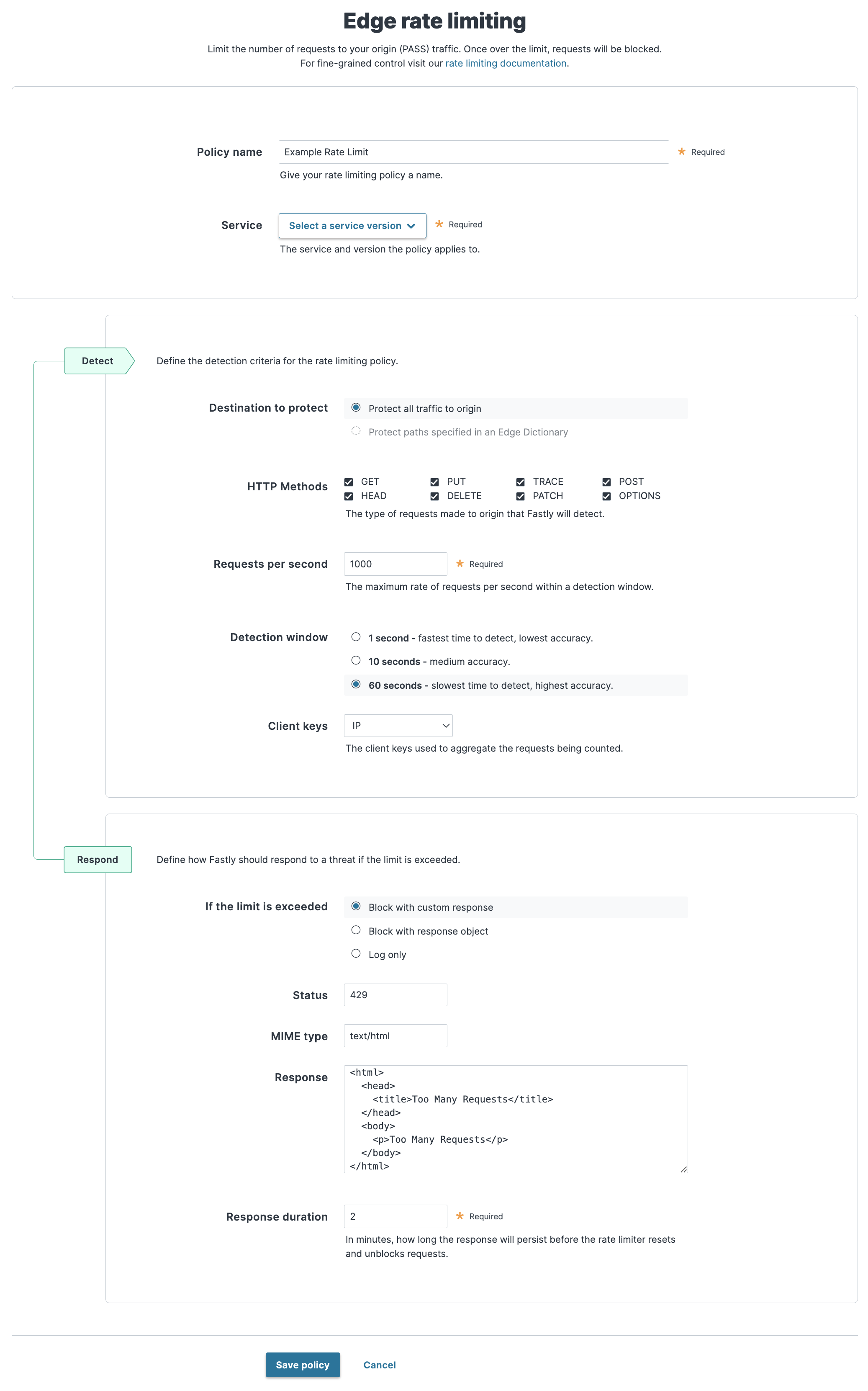 the Edge rate limiting page