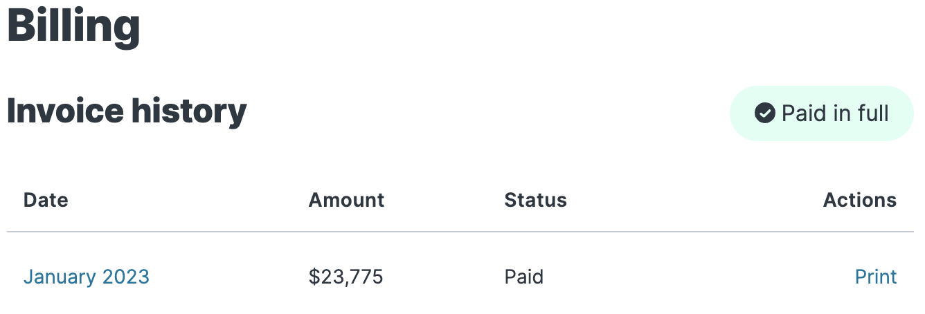 the billing invoice history