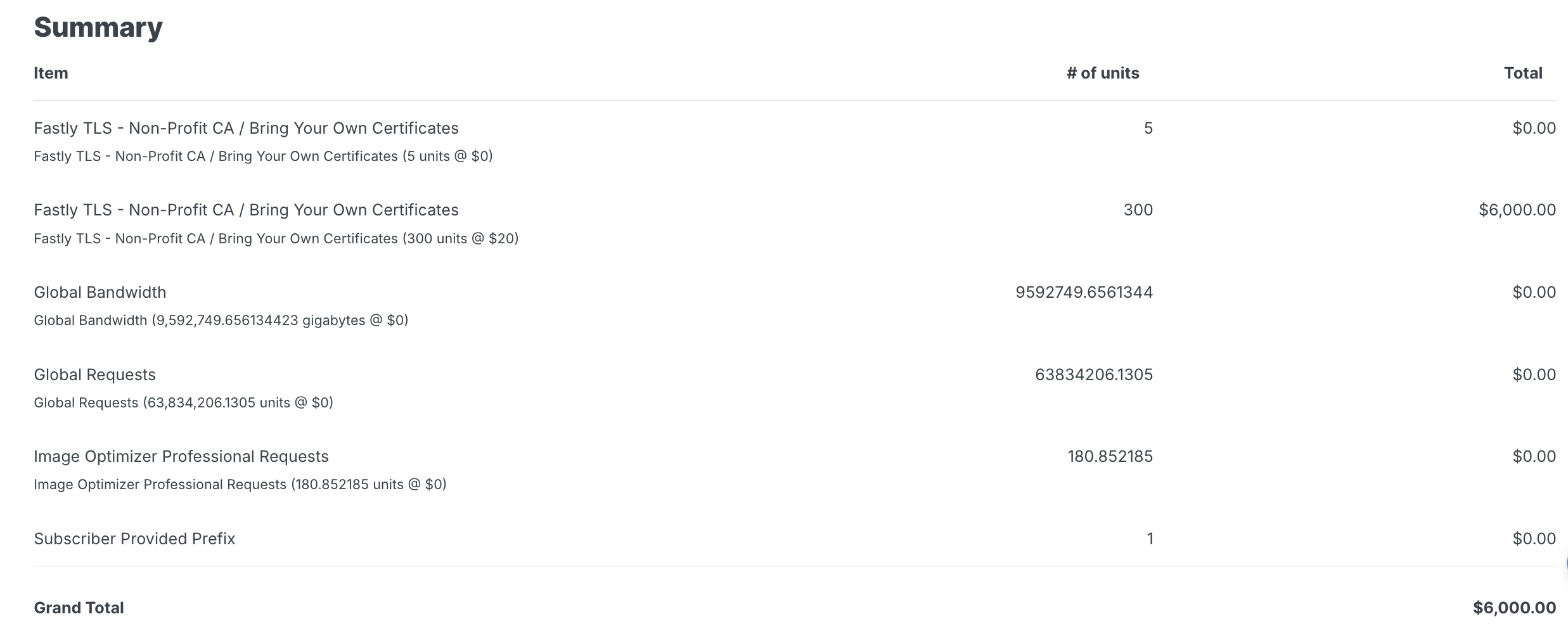the billing invoice summary