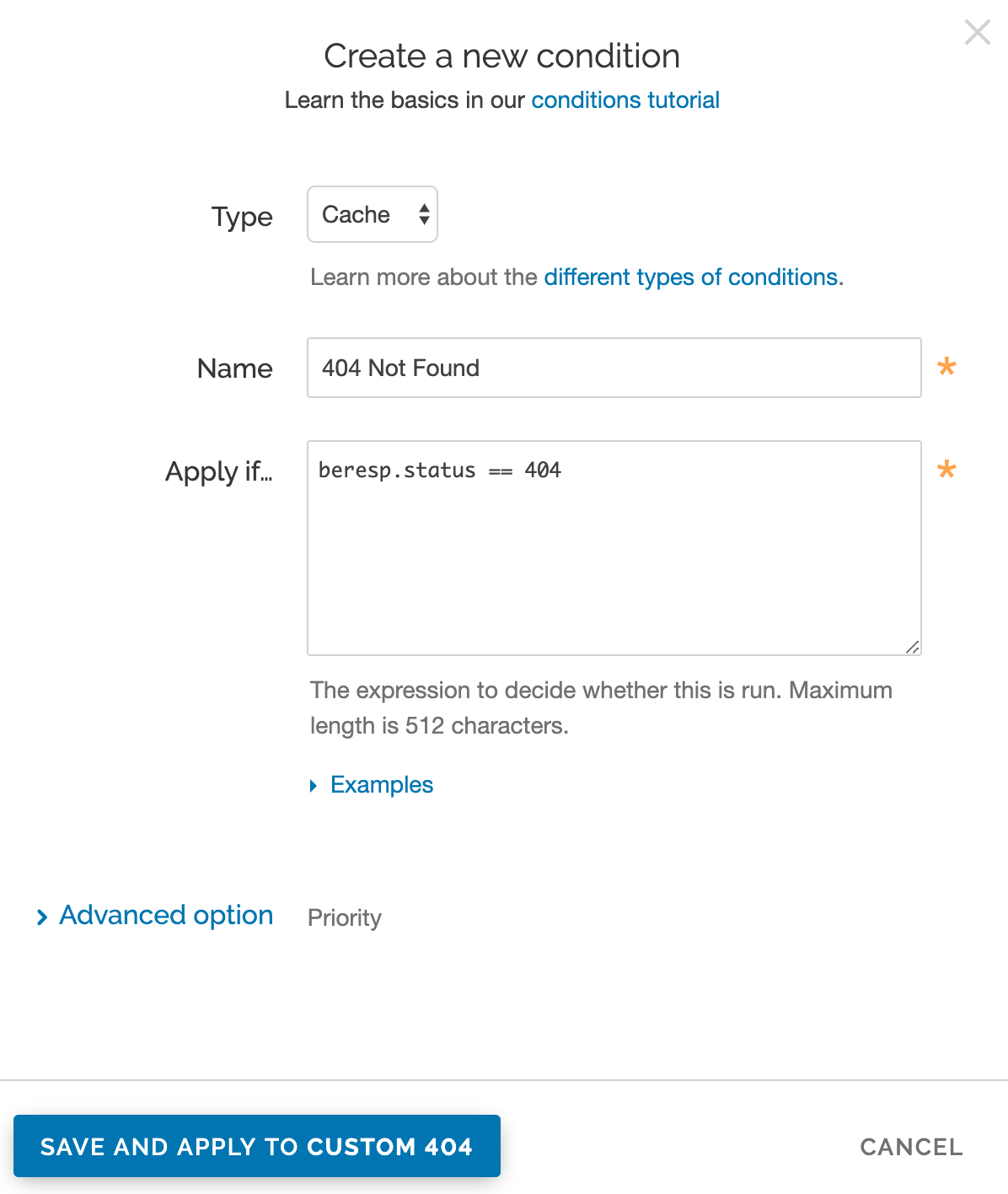 the New Condition window